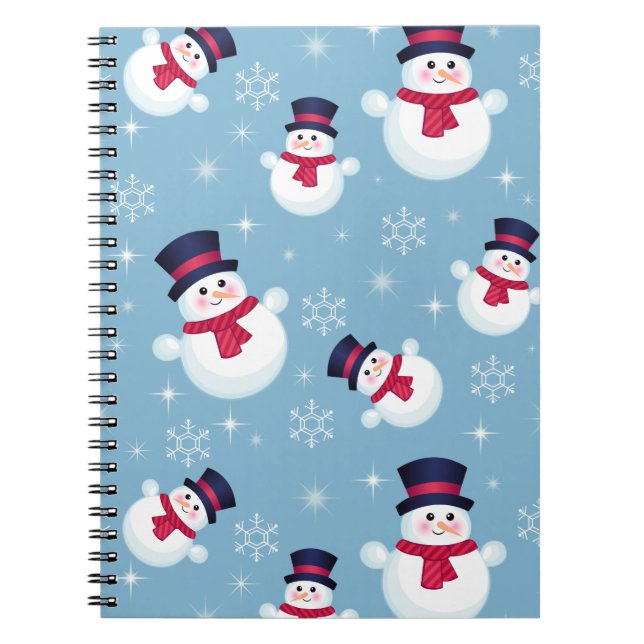Carnet Motif bleu de Noël avec des bonhommes de neige et (Devant)