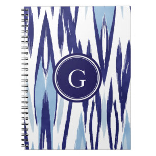 Carnet Motif bleu et blanc chic d'ikat d'aquarelle