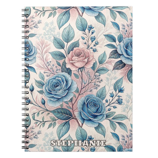 Carnet Motif bleu et rose sur blanc doux (Devant)
