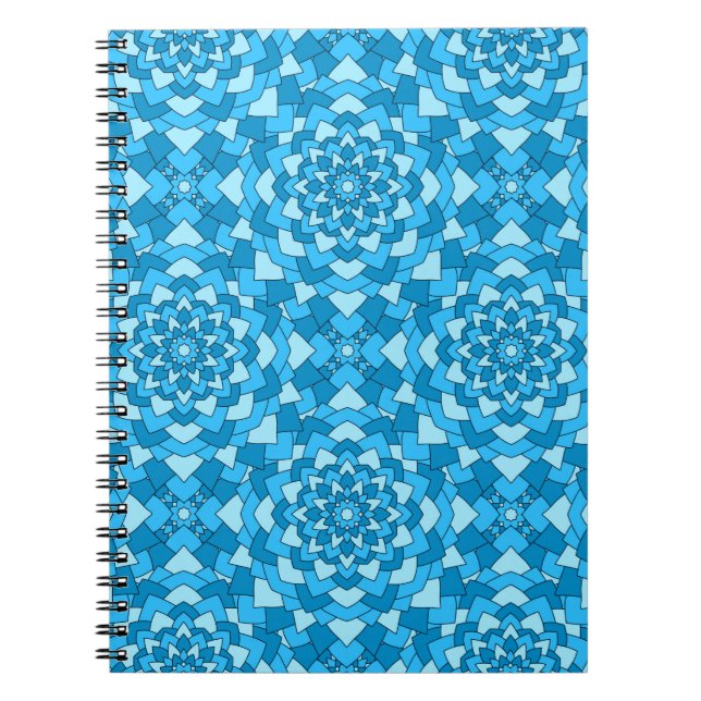 Carnet Motif bleu turquoise à fleurs géométriques sans so (Devant)
