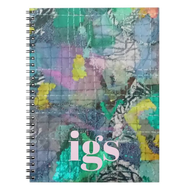 Carnet Motif botanique abstrait vert monogramme (Devant)