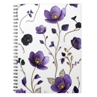 Carnet Motif botanique floral 3D violet et or élégant