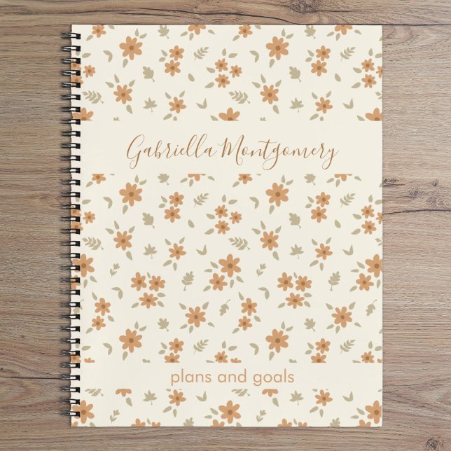 Carnet Motif botanique floral boho fille beige nom texte (Créateur téléchargé)