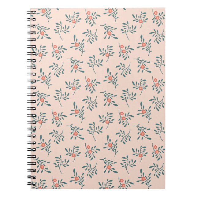 Carnet Motif botanique floral sarcelle rose (Devant)