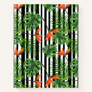 Carnet Motif botanique rayé de Monstera tropical