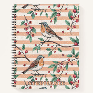 Carnet Motif Branche de Baie de Rossignol Péché Vintage