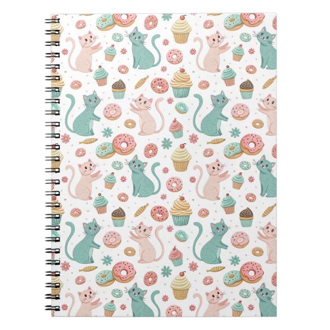 Carnet Motif Chats Mignons & Cupcakes - Art Kawaii de Cha (Devant)