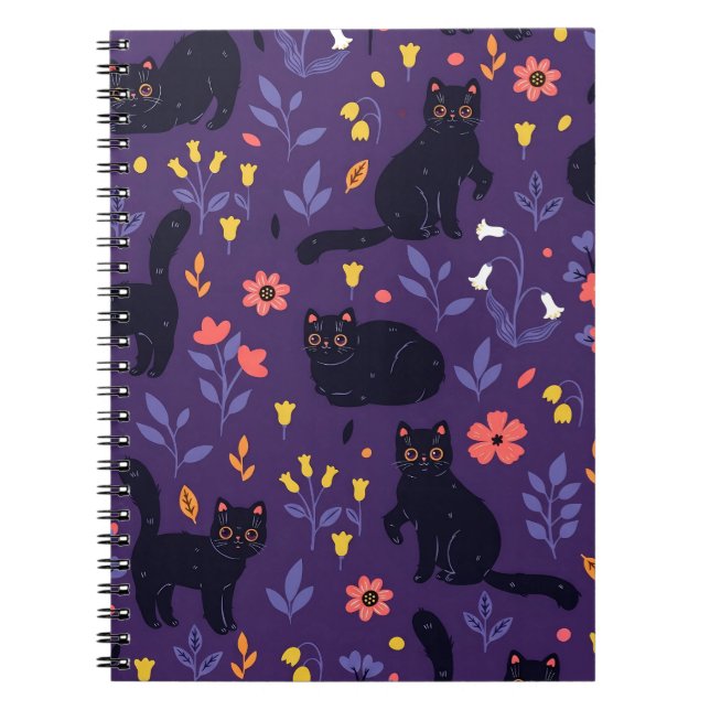 Carnet Motif Chats noirs et Fleurs sauvages (Devant)