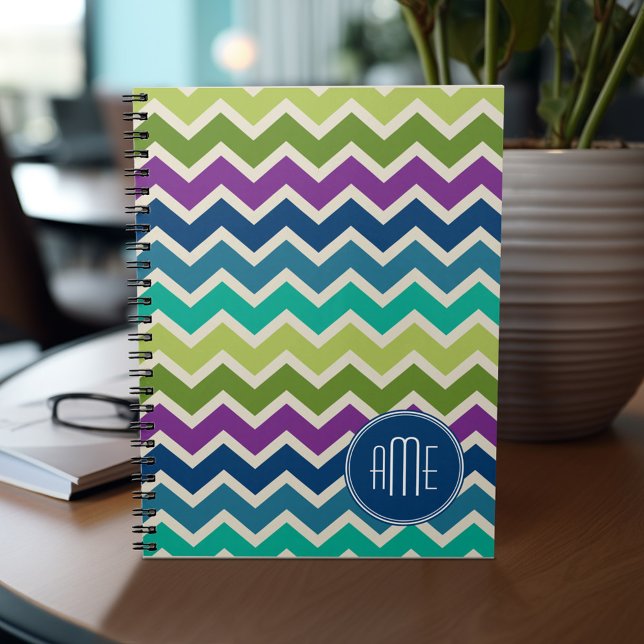 Carnet Motif Chevron en Peacock Coloris Personnalisé Mono (Personalized notebook )