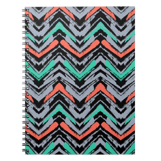 Carnet Motif Chevron Grise, Turquoise Et Corail (Devant)
