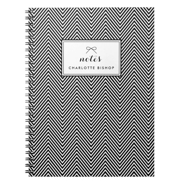 Carnet Motif Chevron noir et blanc Personnalisé (Devant)