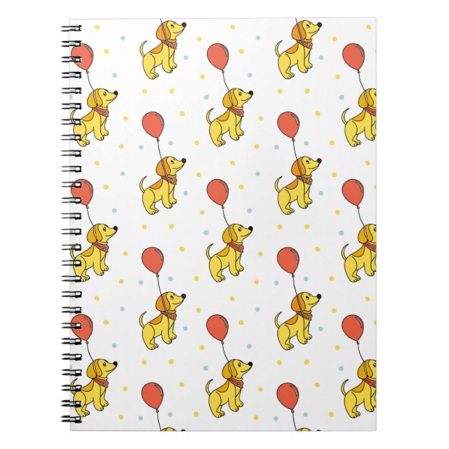 Carnet Motif Chiens Joyeux avec Ballons (Devant)