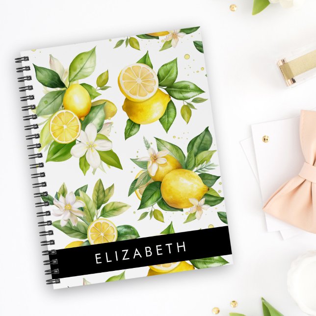 Carnet Motif citron, Fleurs de citron, Feuilles, Votre No (Créateur téléchargé)