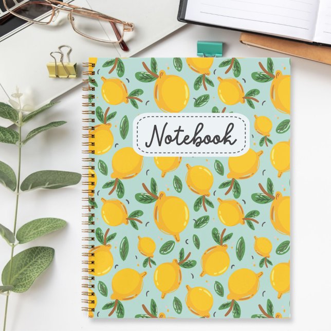 Carnet Motif Citron Jaune sur Vert Vintage  (In situ)
