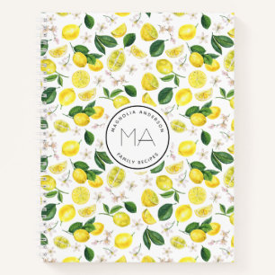 Carnet Motif citron Nom du monogramme Recette