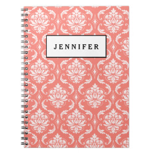Carnet Motif classique blanc rose de corail de damassé