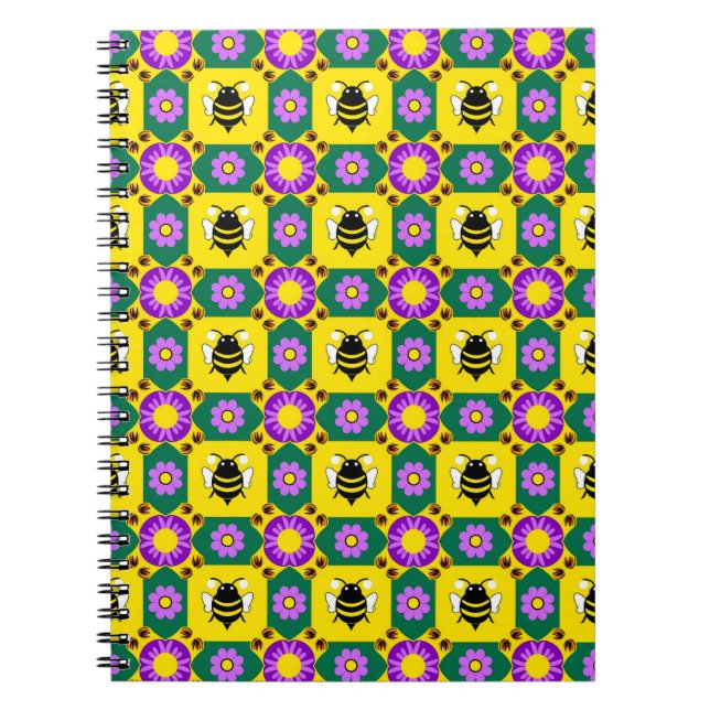 Carnet Motif coloré d'abeille et de fleur (Devant)