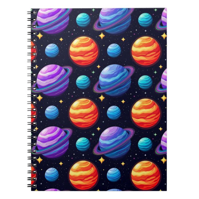 Carnet Motif Coloré de Planètes et d'Étoiles (Devant)