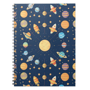 Carnet Motif coloré sur le thème de l'espace avec des pla