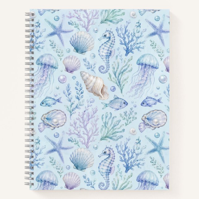 Carnet Motif côtier à l'aquarelle Coquillage bleu (Devant)
