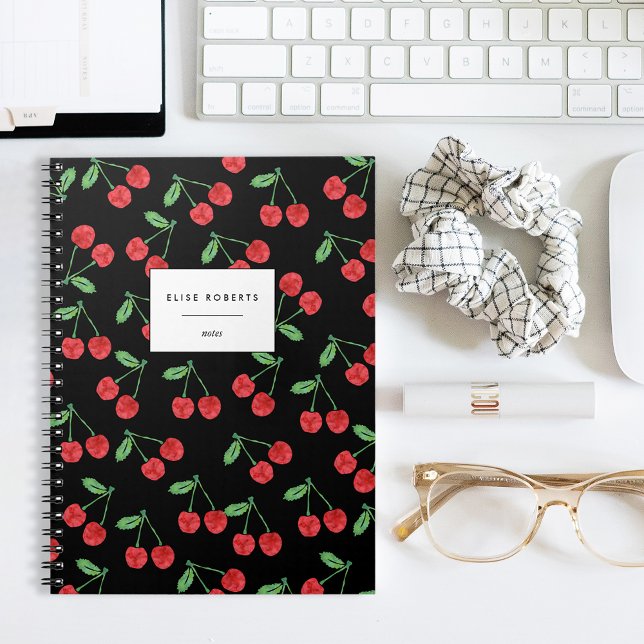 Carnet Motif couleur rouge cerisier sur noir (Créateur téléchargé)
