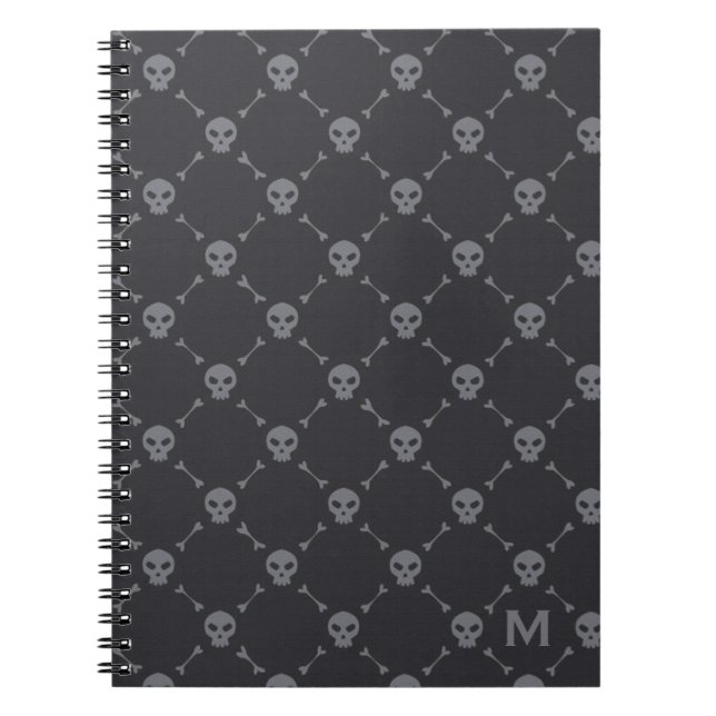 Carnet Motif crâne et os Vérification gris Monogramme (Devant)
