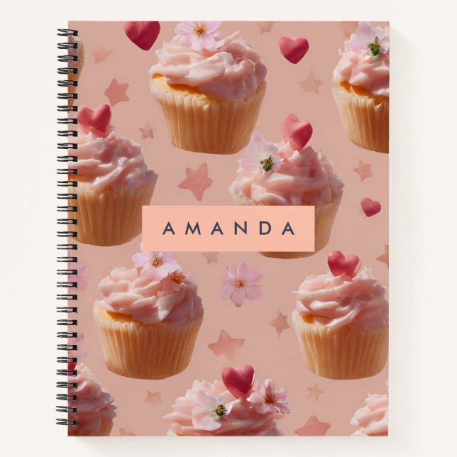 Carnet Motif Cupcake rose mignon personnalisé (Devant)