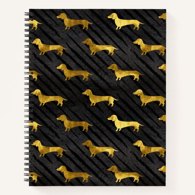 Carnet Motif Dachshund noir et or (Devant)