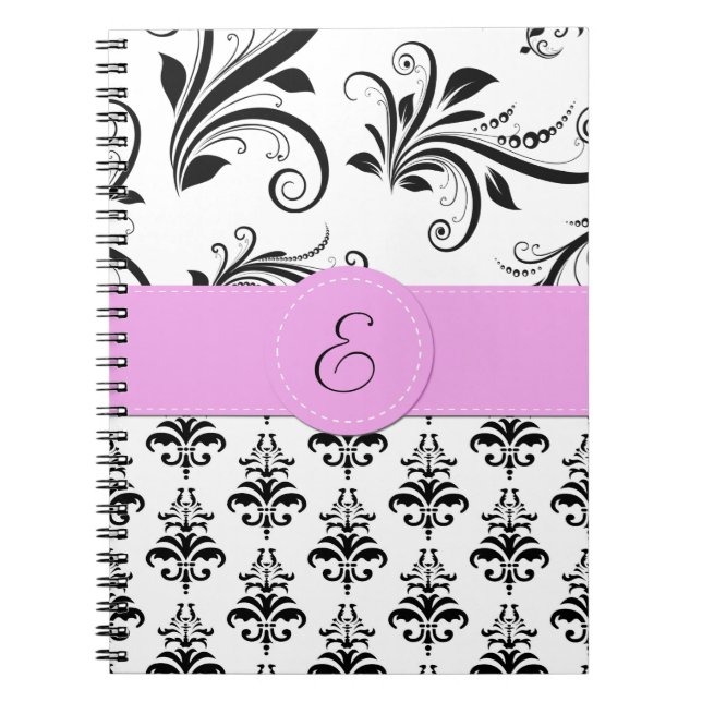 Carnet Motif Damas, Damas noir et blanc, Monogramme (Devant)