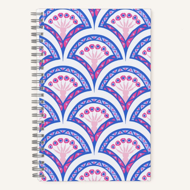 Carnet motif damassé floral bleu (Recto)