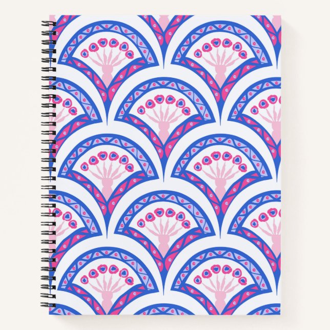 Carnet motif damassé floral bleu (Devant)