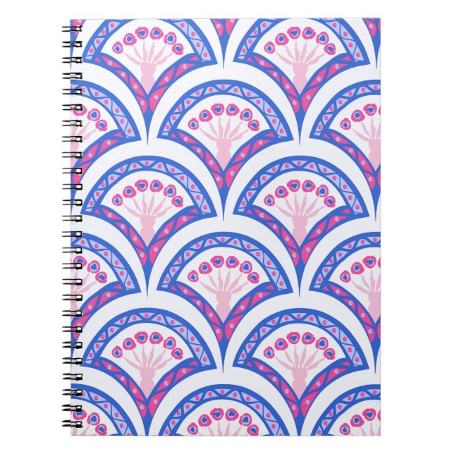 Carnet motif damassé floral bleu (Devant)