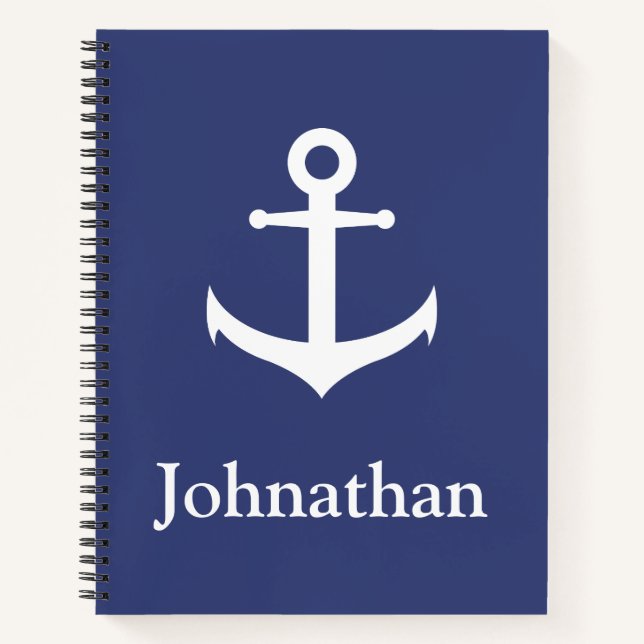 Carnet Motif d'ancre bleu marine et blanc au dos nom  (Devant)