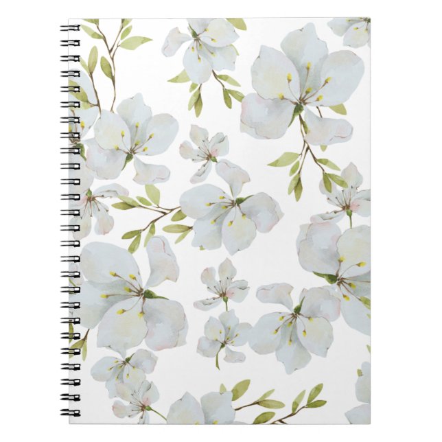 Carnet Motif d'aquarelle à fleurs blanches (Devant)