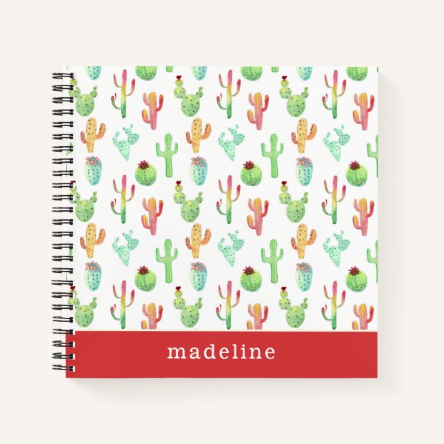 Carnet Motif d'aquarelle Cactus Pastel (Devant)