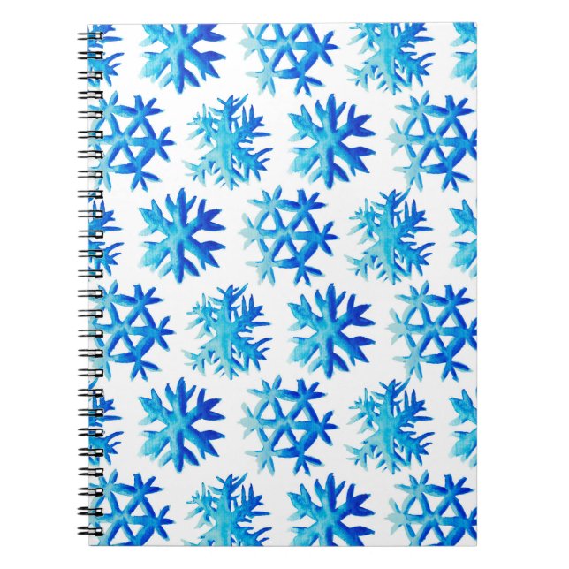 Carnet Motif d'aquarelle d'hiver Blue Snowflakes (Devant)