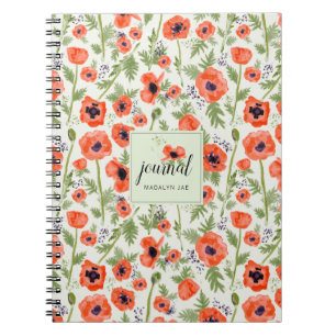 Carnet Motif d'aquarelle orange rouge pavot