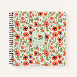 Carnet Motif d'aquarelle orange rouge pavot