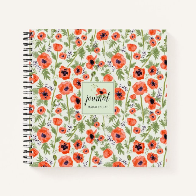 Carnet Motif d'aquarelle orange rouge pavot (Devant)