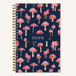 Carnet Motif d'aquarelle rose bleu champignons