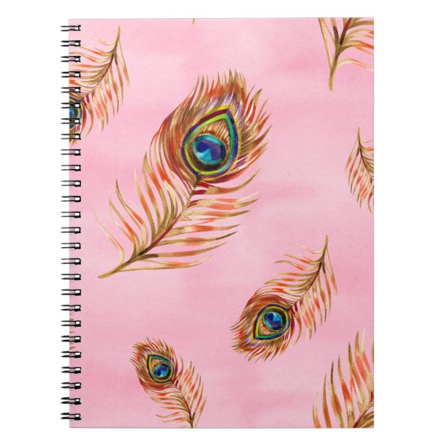 Carnet Motif d'aquarelle transparente avec plis de paon d (Devant)