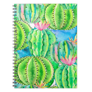 Carnet Motif d'aquarelle transparente de cactus. Somme fl