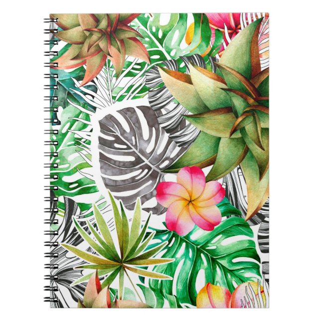 Carnet Motif d'aquarelle transparente de feuilles tropica (Devant)