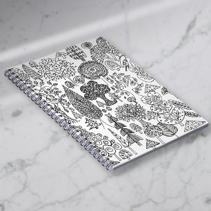 Carnet Motif d'arbres décoratifs fantaisistes noir et bla