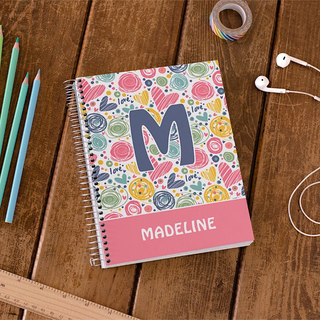 Carnet Motif d'art de coeur bleu foncé rose sur mesure (Créateur téléchargé)