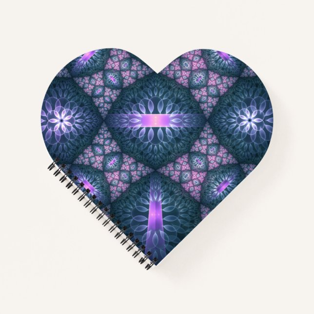 Carnet Motif d'art fractal 3D turquoise violet rose (Devant)