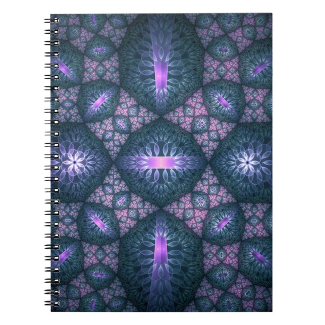 Carnet Motif d'art fractal 3D turquoise violet rose (Devant)
