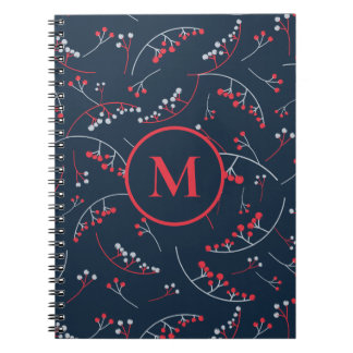 Carnet Motif de baies bleu marine rouge élégant monogramm