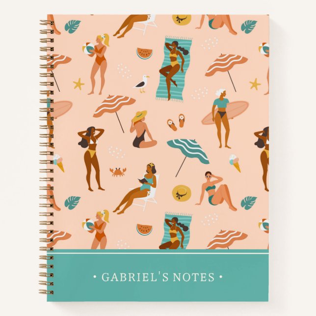 Carnet Motif de bains de soleil de plage | Ajouter Votre  (Devant)