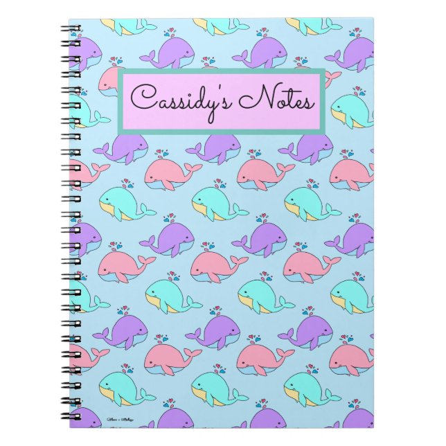Carnet Motif de baleines de Kawaii bleu (Devant)